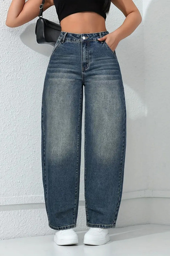 CEDY DENIM Blugi largi de damă cu talie înaltă Skater-c615-albastru
