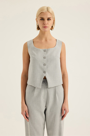SEVİLEN Square Collar Striped Vest