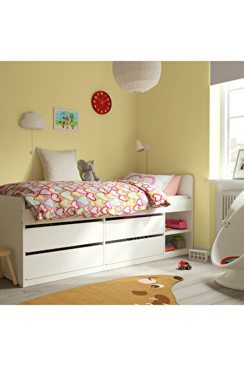 Generic White Wooden Bed frame with bed base with drawers and storage shelves 190x90cm