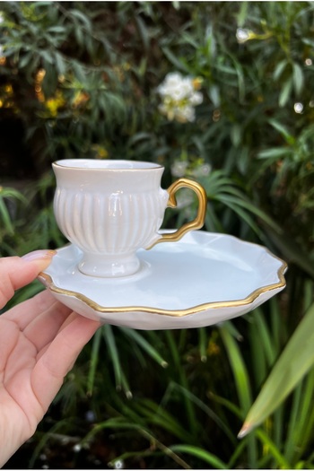 MAMALİZA Set of 6 90 ml Classic Ceramic Cups with Gold Detail
