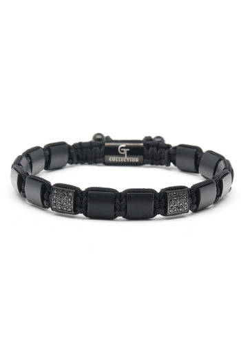 GT Collection Ανδρικό βραχιόλι GT Collection με επίπεδες χάντρες και ενεργειακές πέτρες από ΜΑΥΡΟ ΟΝΥΧΑ, ένα μέγεθος και ρυθμιζόμενο κορδόνι
