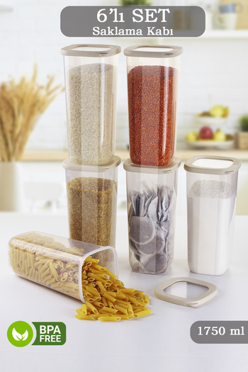 MYBOX 6 Pieces Lumia Square Food Storage Container with Silicone Lid - Flour Pasta Storage Box 6X1750 ml