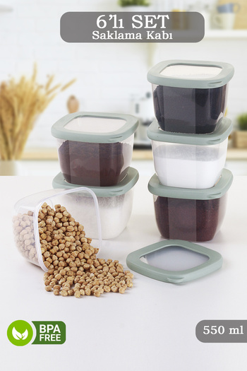 MYBOX 6 Pieces Vita Silicone Lid Square Food Storage Container - Spice Rack Snack Storage Box 6X550 ml
