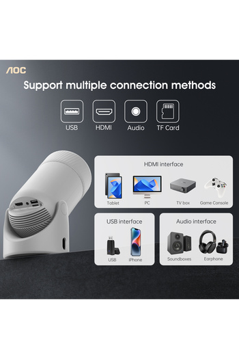 Aoc Projector with WiFi and Bluetooth,Full HD 4K Support with 180° Rotation Adjustment, 220 ANSI Lumens
