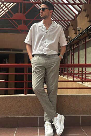 inpool Men's Regular-Fit Cotton Linen Trousers - Adjustable Waist, Old Money Culture 166-1