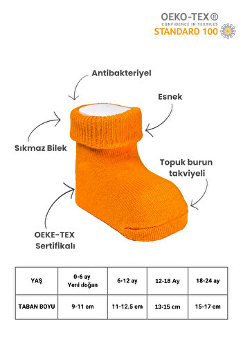 Akface Safari Renklerde -Terletmez- Organik Unisex Yeni Doğan Ve Bebek Çorabı 0-2 Yaş