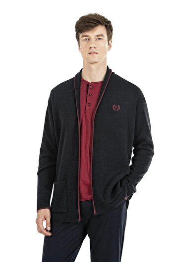 Pierre Cardin 5630 Men's Knitwear Long Sleeve Pajama Set with Morning Gown-Navy Blue
