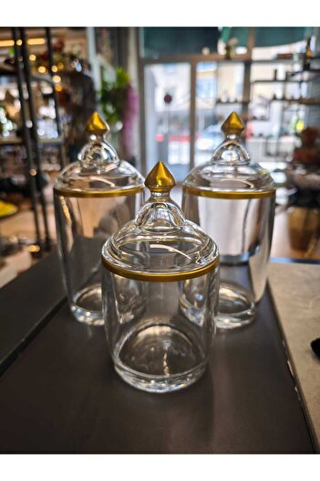 P&ORA PREMIUM KITCHEN PRODUCTS P&Ora 3-Piece Spicy Coffee Sugar Jar Gold Detail 2 Pcs 500 Gr 1 Pcs 350 Gr
