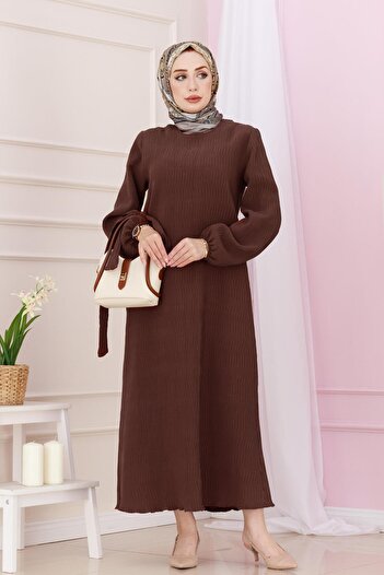 Sevitli Luna Hijab Φόρεμα - Ζώνη μέσης, Καφέ