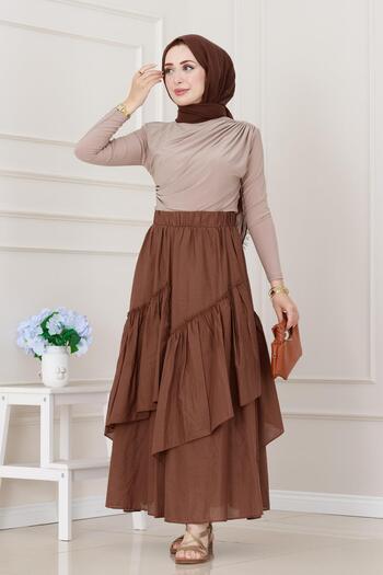 Sevitli Layered Botto Voile Skirt-Brown