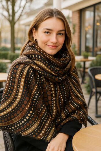 Axesoire 15055 Ethnic Patterned Gilded and Tasseled Brown Shawl