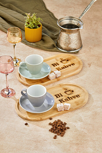 EMBazaar Set of 2 Bamboo Coffee Presenters – Oval, Coffee Pattern, Bi Coffee