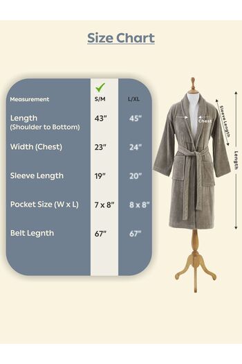 Donetella Unisex Bathrobe 100% Cotton Velour Large & Extra Large, 400 GSM, Ankle-Length with Shawl Collar