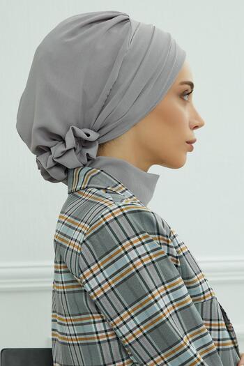Aisha's Design Aksesuarlı Aerobin Kumaş Hazır Türban,HT-95,Gri