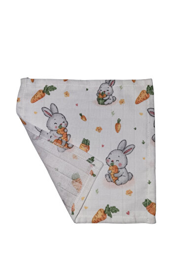 junobi Rabbit Patterned Muslin Handkerchief-Baby Mouth Wipe 20X20 cm