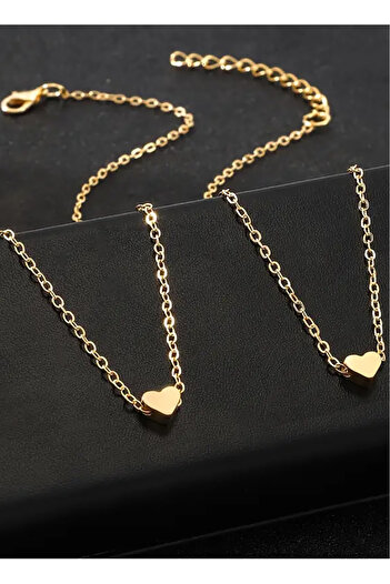 renery Minimalist Tasarım Mini Zarif Şık Trend Kalpli Kolye ve Bileklik Set