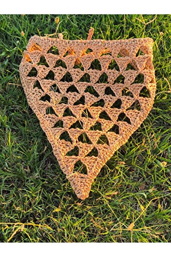 Momsada Triangle Pattern and Model Bandana, Paper Rope Hand Knitted Bandana, Scarf, Accessory