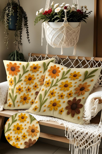 Belle Benoit Set of 2 Embroidery Patterned, Double-Sided Printed, Decorative Throw Pillow Case – Bohemian Style, Zippered