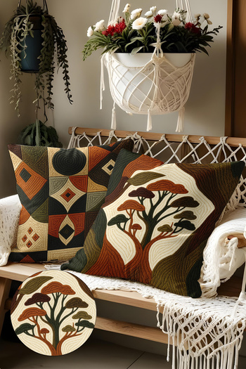 Belle Benoit Set of 2 Embroidery Patterned, Double-Sided Printed, Decorative Throw Pillow Case – Bohemian Style, Zippered