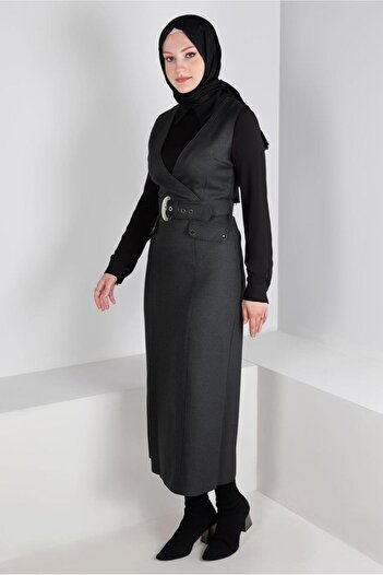 Alvina 43366 Model Patterned Houndstooth and Belt Gilet