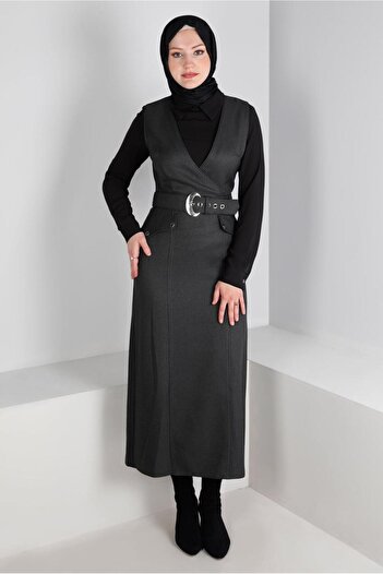 Alvina 43366 Model Patterned Houndstooth and Belt Gilet