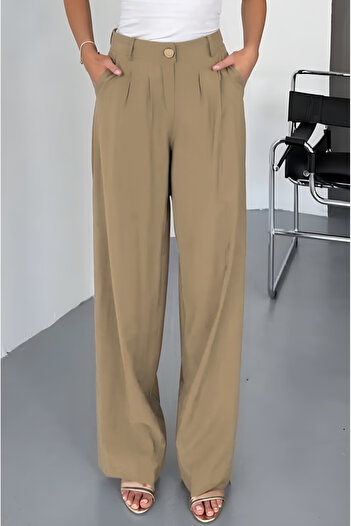 Feela Moda Women's Modal Cupra Woven Pleated Palazzo Pants 2022