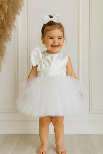 Hobidik Baby One Shoulder Bow White Tutu Dress