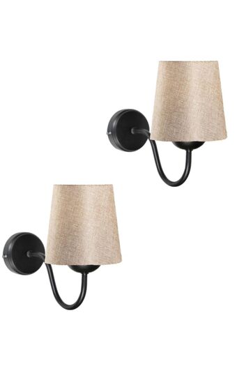 Ömür Avize (2 PCS) Leon Modern Black Body Sconce with Burlap Fabric Lampshade