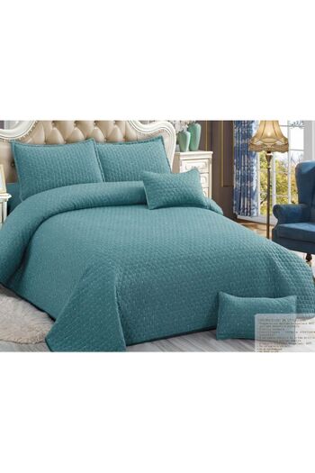 OEM Duvet cover and 4 pillowcases, Cotton and Linen, 5 pieces, Plain, 220x240cm, Turquoise