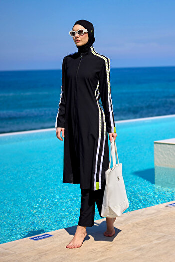 Marina Black Full Covered Hijab Swimsuit – Water Repellent, Fixing, M2529