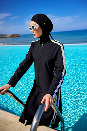Marina Black Full Covered Hijab Swimsuit – Water Repellent, Fixing, M2529