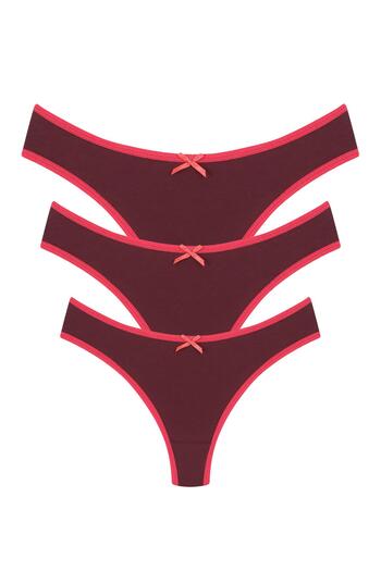 Akbeniz Chiloți tanga din bumbac Fashion Line Bordeaux 40251