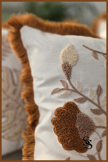 SasoHome Beauty Flowers Punch Embroidery Patterned Linen Throw Pillow Cover