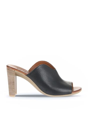 Bueno Shoes Black Khv-Beige Leather Women's Heeled Slippers 01Wn4105