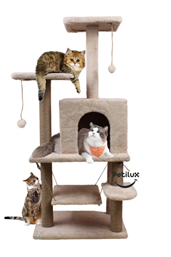 Petilux Jute Drawstring Welsoft Cat House and Play Platform with Swing Nest