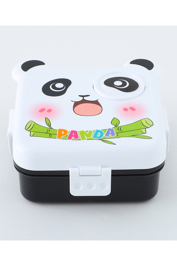 Fab N Funky Kids Lunch Box w/ Spoon, Tray and Side Dish Container, Panda Theme - White and Black