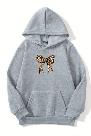 CLAYES Hanorac unisex gri cu glugă – panglici leopard imprimate, țesătură groasă
