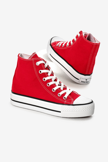 Tonny Black Women's Red Thermo Thick Sole Lace-Up Long Linen Sports Shoes