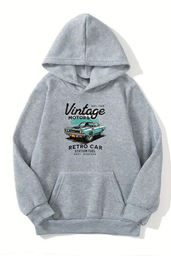VBSVİBES Hanorac unisex gri cu glugă – Motor vintage, țesătură groasă
