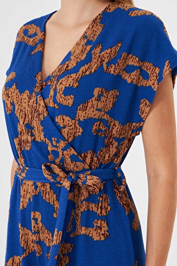 armonika Kadın Mavi-Bej Kruvaze Beli Kemerli Tulum ARM-20Y042008