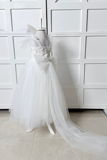 modabesta White 3D Floral Girl's Evening Dress and Party Dress