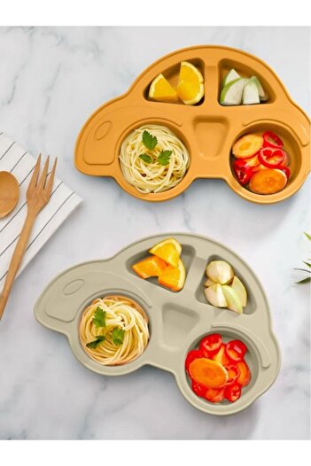 Bayev 2 Pieces Car Model Food Plate - Orange and Cream Baby and Children's Compartment Food Plate