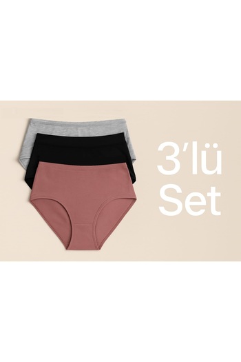 Emay Korse Women's Panties Large Size 3 Pack High Waist 1St Quality 4XL and 5XL (Black - Gray - Dried Rose)