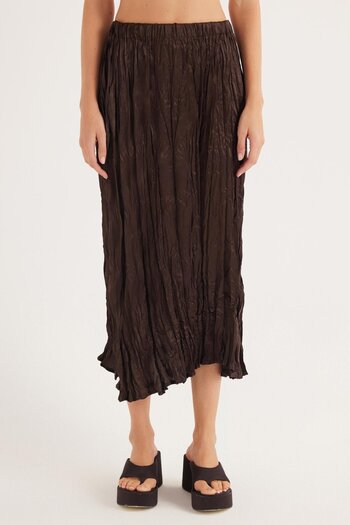 Tudors Women's Regular Fit Patterned Satin Brown Skirt