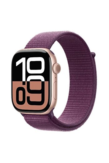 Apple Smartwatch Watch 10 GPS, Rose Gold Aluminium Case, 46mm, 64GB, Plum Sport Loop (Pink/Burgundy)