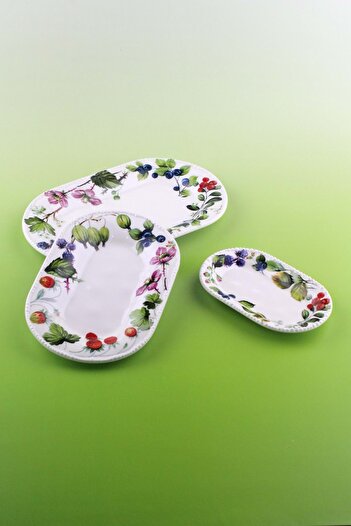 Bursa Porselen Dekor Pearl Series Berry Garden 3 Size Porcelain Boat Plate