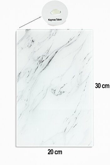 Jenisa Glass Cutting Board Non-Slip Base 30X20Cm - White-Marble