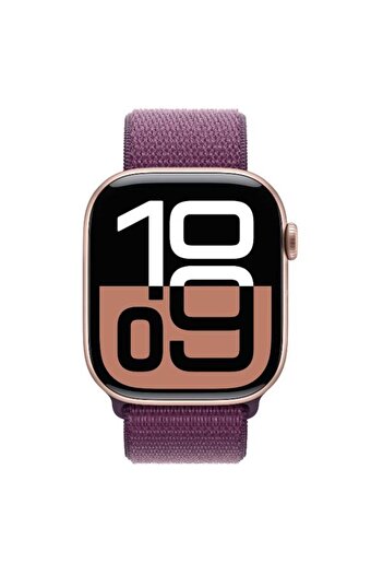 Apple Smartwatch Watch 10 GPS, Rose Gold Aluminium Case, 46mm, 64GB, Plum Sport Loop (Pink/Burgundy)