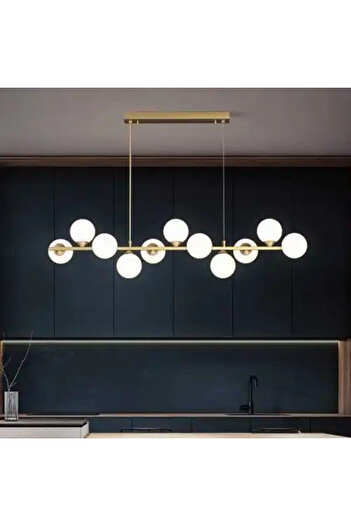 LED CONCEPT Chandelier with lampshades, golden, linear, 100x24x110cm, bulb type 11xG9
