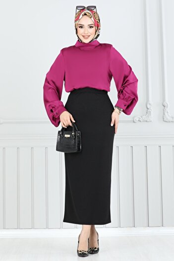 ModaMerve Elastic Waist Pencil Skirt 101Hbs856-Ms Black